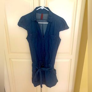 Adorable denim shorts jumpsuit   With wrap belt , size L, never worn